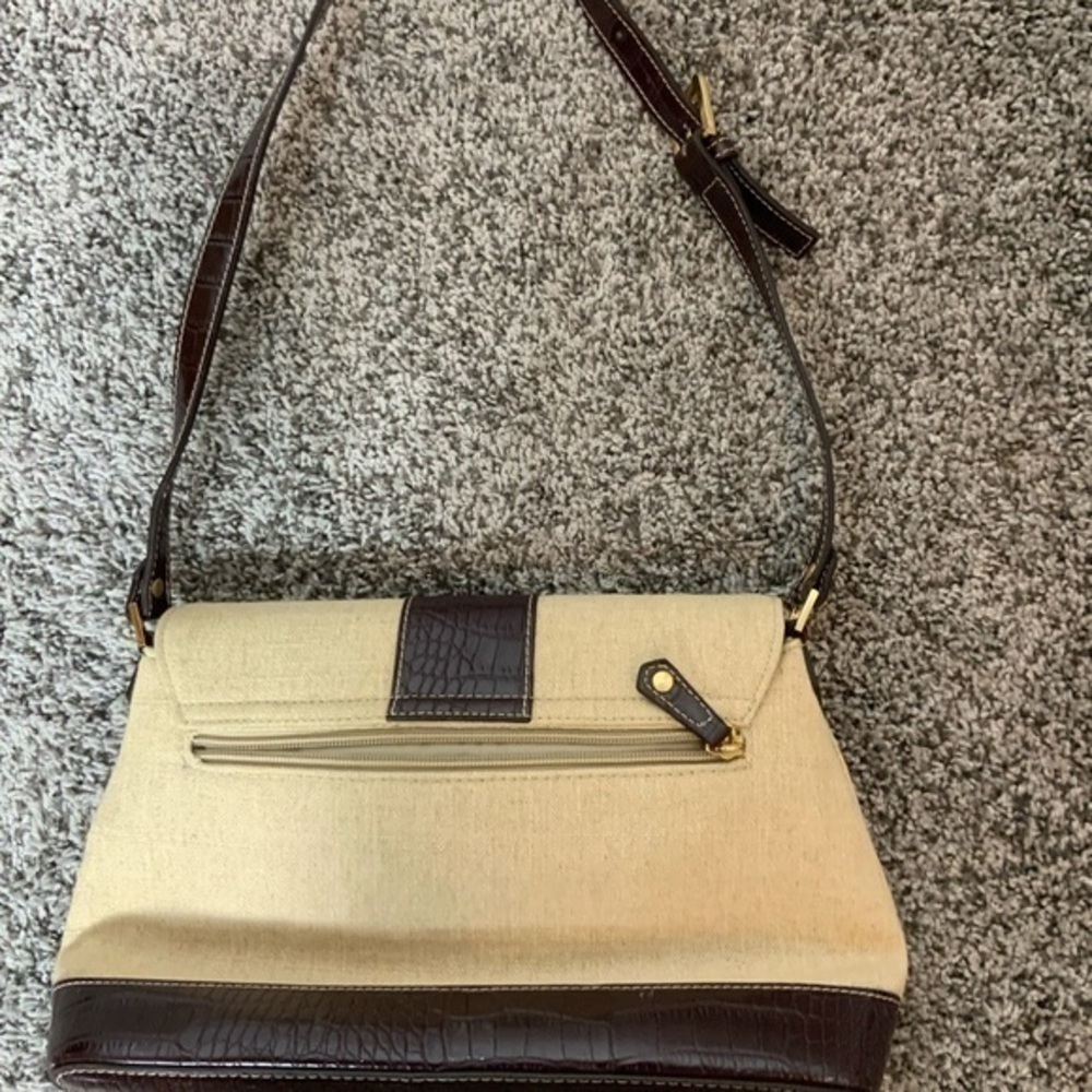 Etienne Aigner Linen and Faux Leather Croc Embossed Shoulder Bag/Purse Tan/brown - Picture 6 of 15
